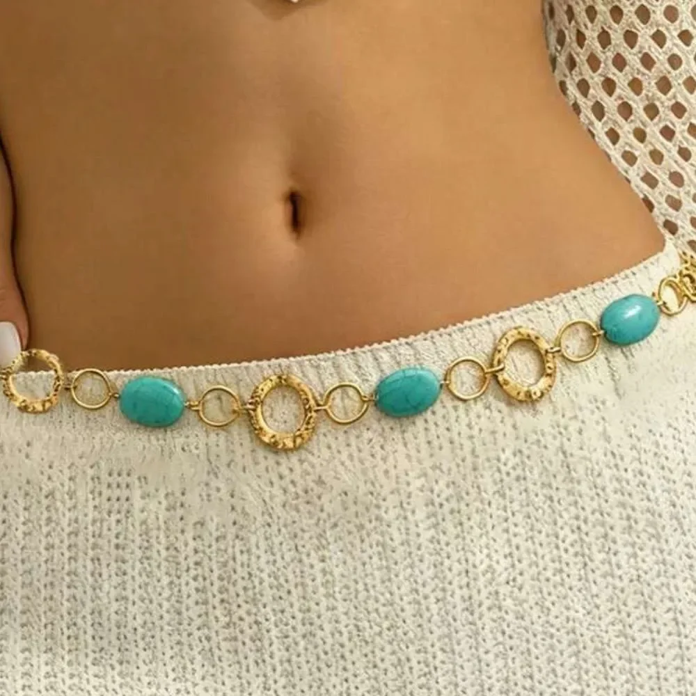 Turquoise and Gold Chain Belt N1203